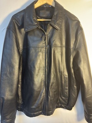 Savile Row Men s Black Genuine Leather Jacket XL Zip Front Lined