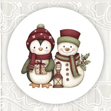 Christmas Penguin Snowman Wintery Whimsical Stickers Round Matte Labels Seals