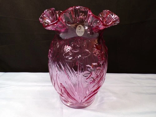 Fenton Cranberry Glass Daffodil Vase 8" Tall