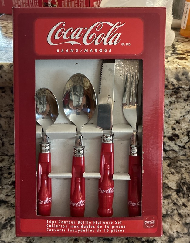 Coca-Cola 16 Piece Flatware Set Service for 4 Collectible Stainless Steel Red