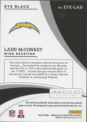 Ladd Mcconkey 2024 Immaculate Eye Black Auto Autograph Jersey RC