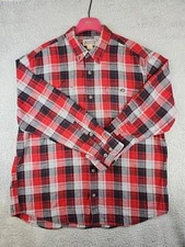 Mens Duluth Trading Company Long Sleeve Red/Black Plaid Button Up Shirt Size XL