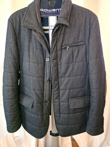 Gimo's Compact V Gray Herringbone Quilted Stand Collar Jacket Mens XL 56 - product listing photo