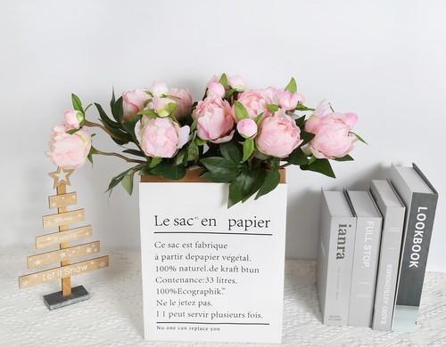 Flores artificiales peonías rosas 8 piezas peonías falsas flores de seda con tallos para... - Imagen 7 de 8