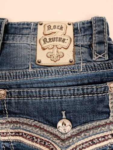 Pantalones de mezclilla Rock Revival vintage para hombre talla 34 "Lon" rectos góticos occidentales (35W X 32L) - Imagen 18 de 18