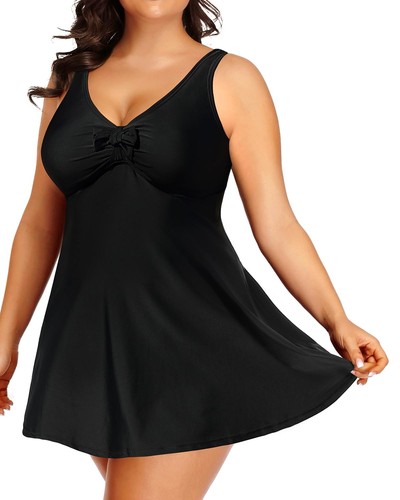 Schwarz Übergröße Zweiteiler Badeanzüge für Damen Fließend Tankini Badekleid mit S...