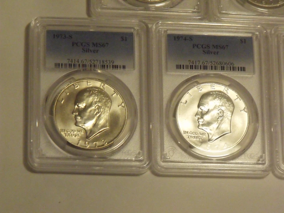 Dólares de prata Eisenhower 1971-S,1972-S,1973-S,1974-S,1976-S (5 moedas) PCGS MS67 - Imagem 3 de 4