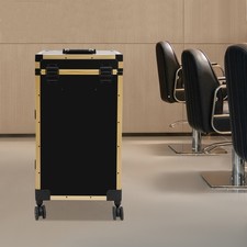 Portable Rolling Manicure Table Makeup Train Case Cosmetic Trolley with 3 Drawer