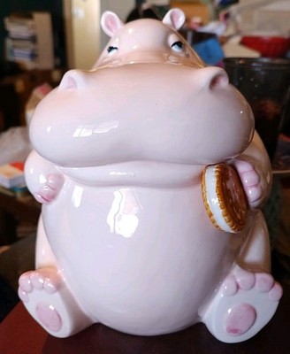 Vintage Fitz And Floyd Pink Ceramic Hippo Cookie Jar 1980 in