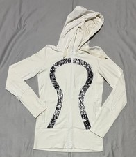 Lululemon Stride Jacket Womens 4 White Hooded Full Zip Thumbholes Logo Trim