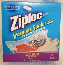 New Ziploc Vacuum Sealer ROLL REFILLS 3 x 8" x 20' ROLLS WORKS W/ OTHER SEALERS
