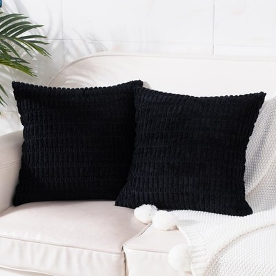 Pack of 2 Corduroy Decorative Throw Pillow Covers 18x18 Inch Soft Boho Stripe...
