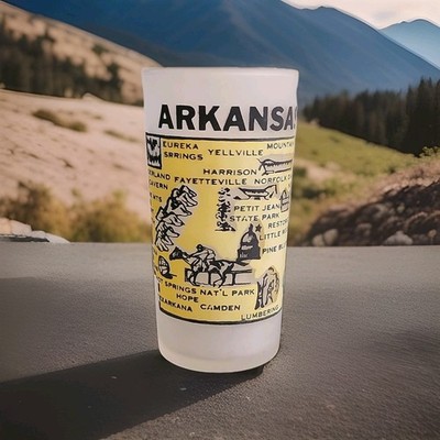 Vintage Arkansas Souvenir Frosted Hazel Atlas 5'' Drinking Glass