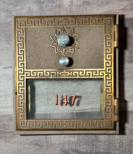 Vintage 1966 Post Office Box Brass Keyless Door and Frame with Combo