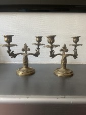 Paire de Candélabres Anciens 2 Feux Style Louis XV - Bronze / Laiton - XIXe