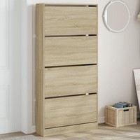 Schuhschrank Mit 4 Klappen Sonoma-Eiche 80X21X163,5 Cm