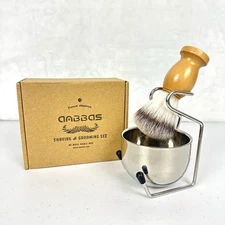 New Anbbas Pure Badger Hair Shaving Brush Wood Handle Grooming Set Sealed Box