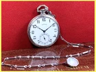 👉1922 ILLINOIS ANTIQUE ART DECO POCKET WATCH DaZzLiNg wCHAIN & PEARL INLAY FOB