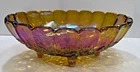 Indiana Glass Footed Bowl Grape Harvest Iridescent Amber Fruit Bowl Vintage