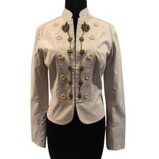 Cache Cotton Denim Gold Embellished Jacket Stretch Longer Sleeve Lined 168 NWT