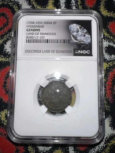 India 2P Hyderabad Land of Diamonds 1904-1931 NGC Genuine