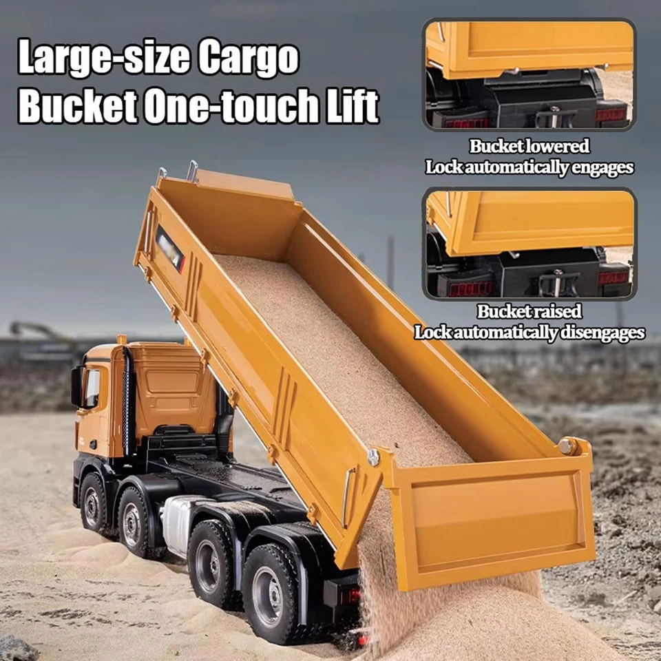 Camión de volteo RC escala 1:14, camión RC de 4x4 2,4 GHz con remolque, construcción de radiocontrol de 12 canales Foto 3 de 4