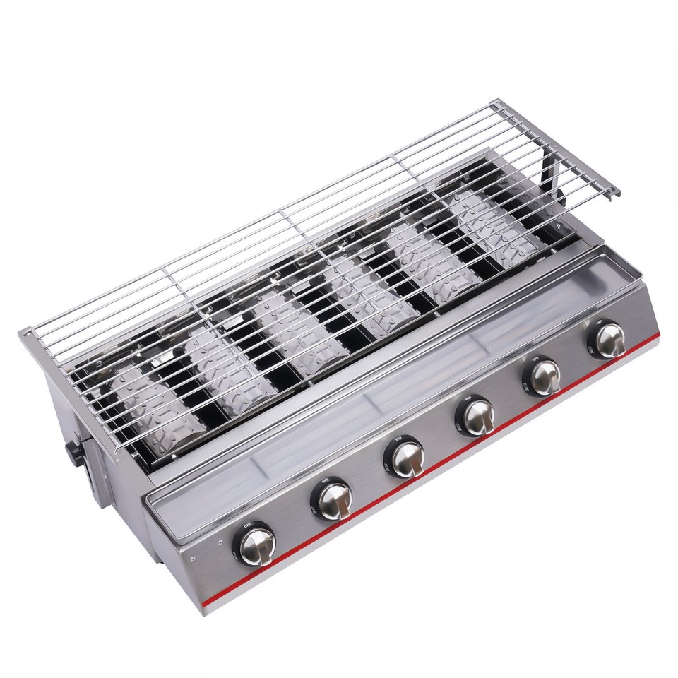 Commercial Gas LPG Grill Stainless Steel Outdoor BBQ Tabletop Cooker (6