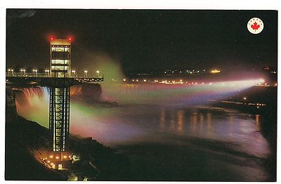 NIGHT VIEW Glass ELEVATOR and TOWER American NIAGARA FALLS Canada Postcard 