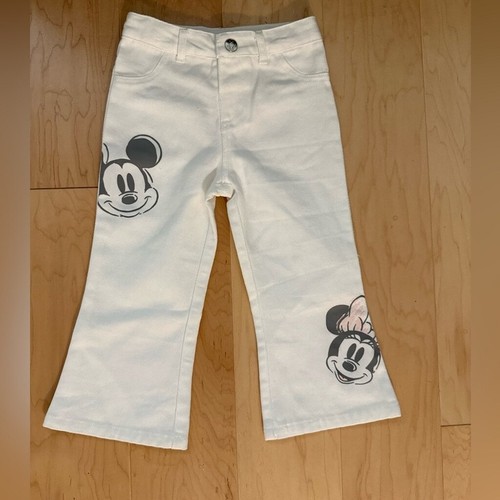 Disney Mickey Mouse Minnie toddler girl jeans white size T2 Disneyland trip