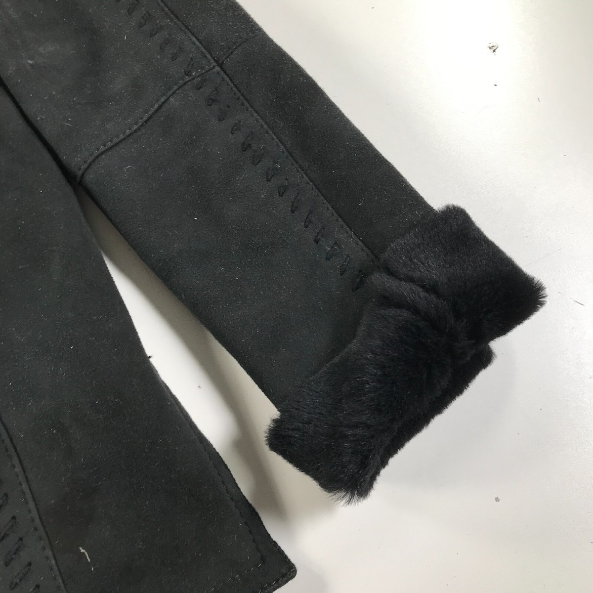 Manteau En Cuir De Mouton Shearling Femme – Noir, Taille 44, Vintage Années 80, Occasion Très Bon état