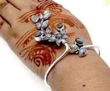 925 Sterling Silver Labradorite Gemstone Handmade Jewelry Cuff Bracelet S-ADJ"