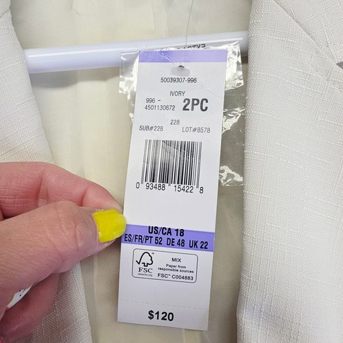 Le Suit Womens 18 Ivory Two-Piece Blazer Pants Set Waist Tie Preppy Business NEW - Picture 11 of 22
