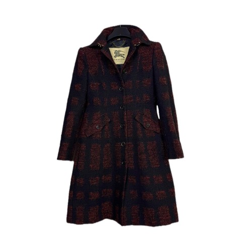 Burberry Check Coat Fitted Prorsum Burgundy Black Ladies Size US 6 / UK 8 - Picture 3 of 20