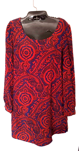 Blu Pepper Etuikleid Gr. Large Paisleymuster blau rot Langarm Criss Cross