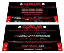 Williams Gorgar Pinball Custom Apron Instruction Cards
