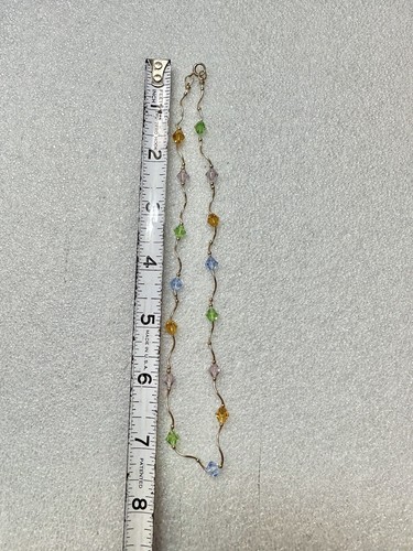 14k Yellow Gold & Swarovski Crystal Station 15” Choker Necklace 4.97 Grams - Picture 12 of 13