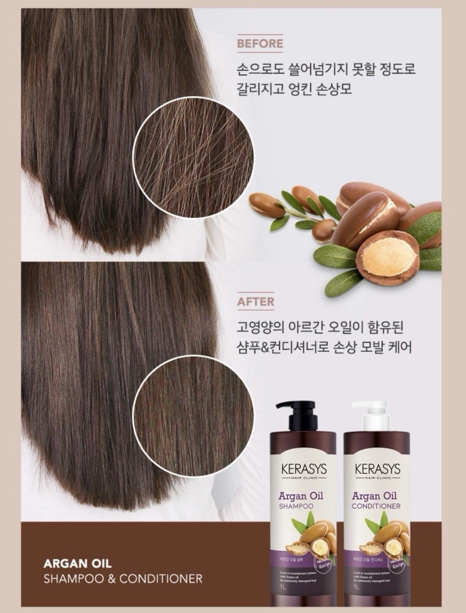 Kerasys Argan Oil Shampoo & Conditioner Set 1L For Extremely