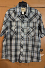 Vtg Wrangler Mens Western Cowboy Shirt Gray Plaid Short Sleeve Pearl Snap XXL