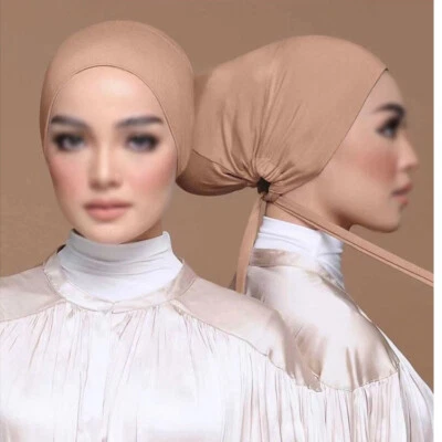 1/2 Pièce Hijab Turban En Coton Pour Femme Uni Ajustable Avec Bonnet Intérieur - Photo 1/4