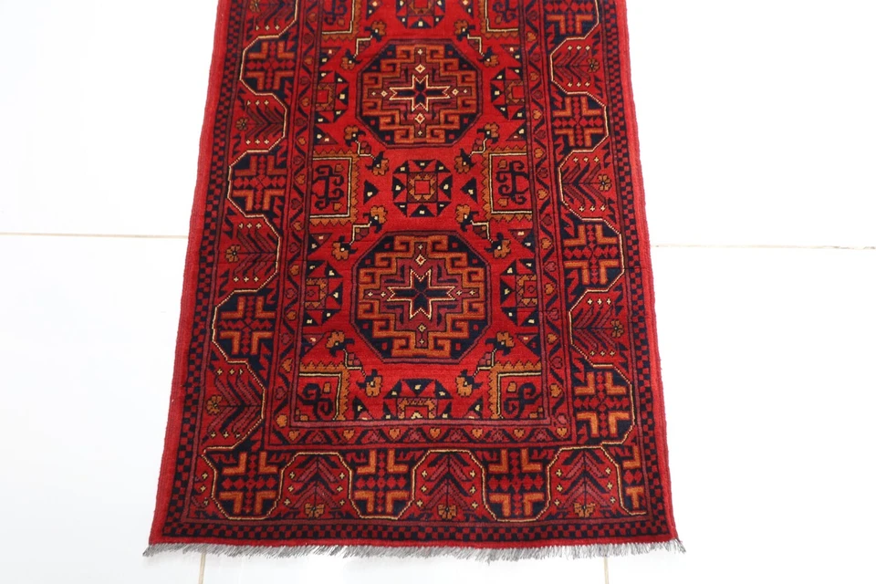 9 ft Hallway Geometric Runner Rug Afghan Hand Knotted Wool Bedroom Rug - Image 4 of 4
