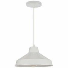 Home Design 1-Light White Warehouse Pendant Metal Shade PE9036LC-WHT