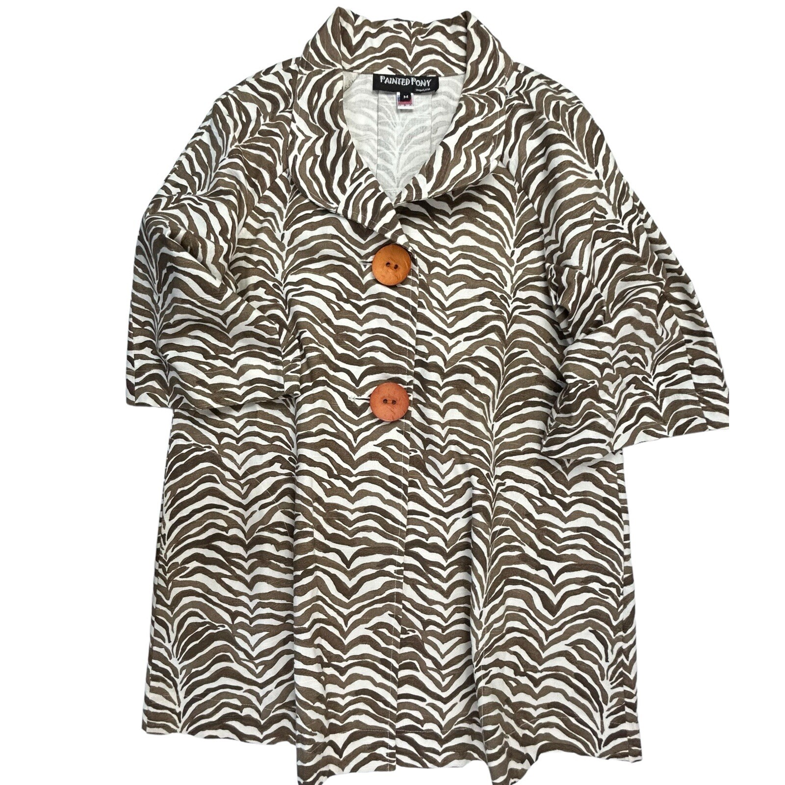 Cappotto donna swing zebrato pony dipinto taglia media marrone bianco giacca stampa animalier