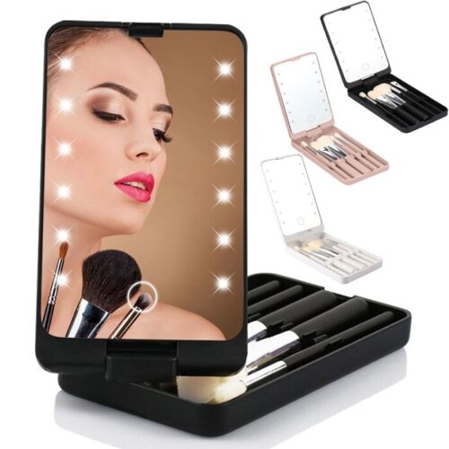 Travel Makeup Brush Set With LED Light Mirror Makeup Brush With LED Mirror Case - Picture 1 of 21