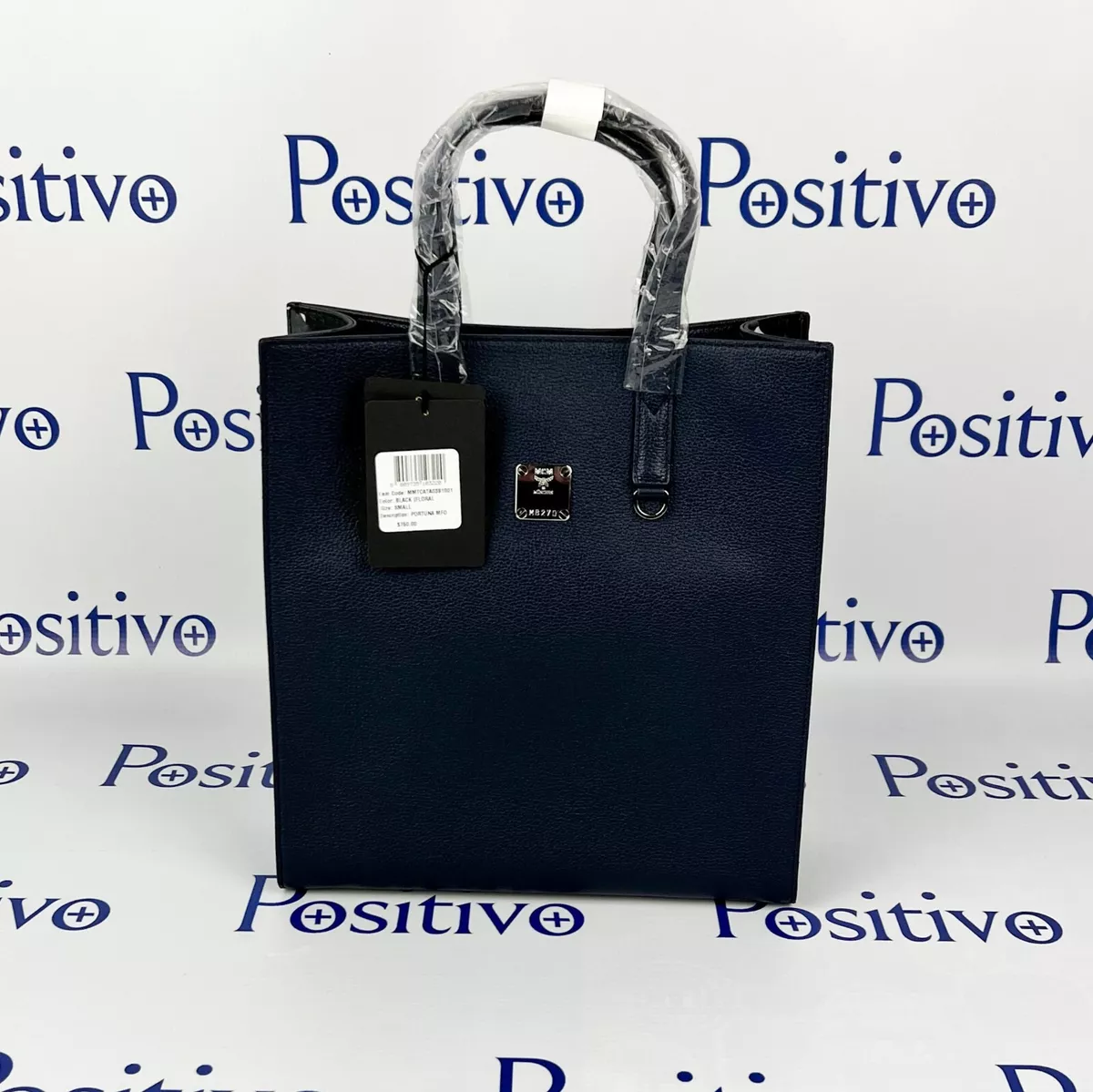 MCM Womens Blue and Black Floral Leather Portuna Tote Shoulder Bag Small New