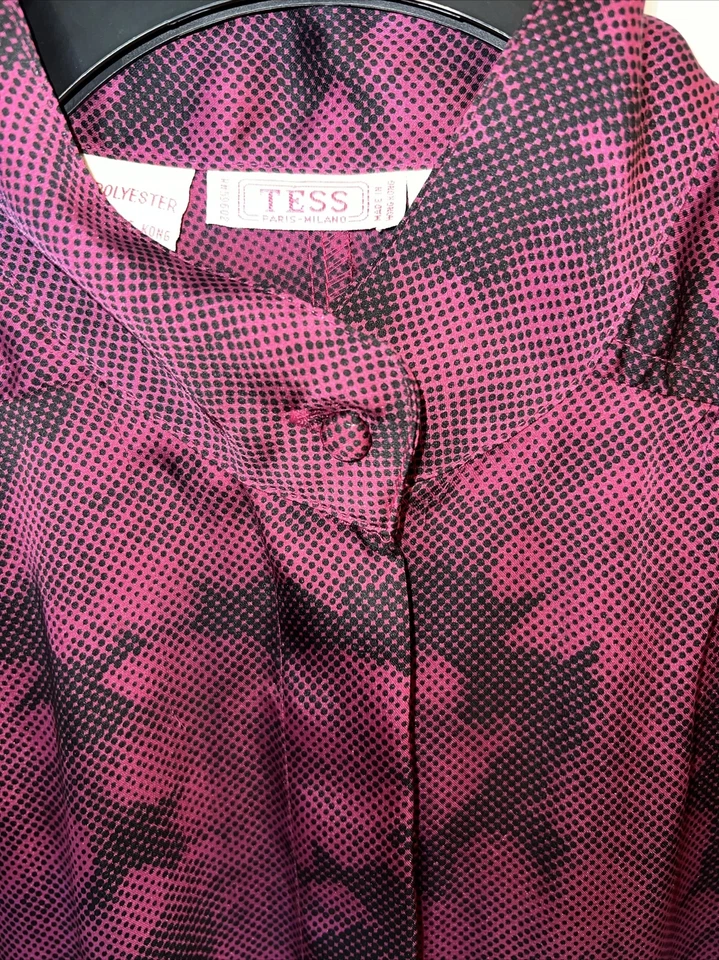 Blusa vintage TESS Paris Milano negra y morada talla 12 para mujer manga larga” Foto 3 de 4
