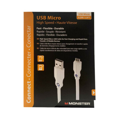 Monster Cable 133200-00 Micro USB Daten-, Ladekabel High Speed, 0,5 m, white