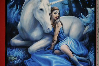 Mystical Fantasy Anne Stokes Unicorn Girl Blue Dress Poster