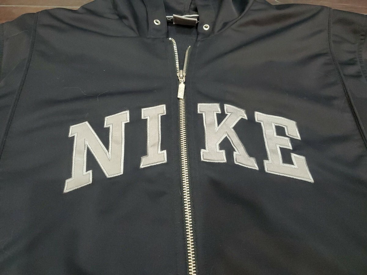 Nike Spell Out Full Zip Black Hoodie Jacket L Gray Tag Vintage 