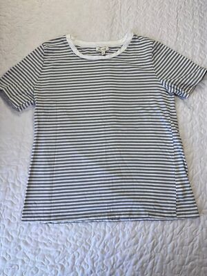 Ella Moss White & Grey Striped Crew Neck 100% Cotton Tshirt size medium