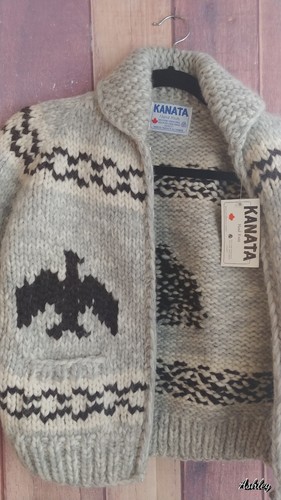 Kanata Hand Knit Cowichan Cardigan Thunderbird Sweater Unisex Heavy Wool Kids - Picture 10 of 16